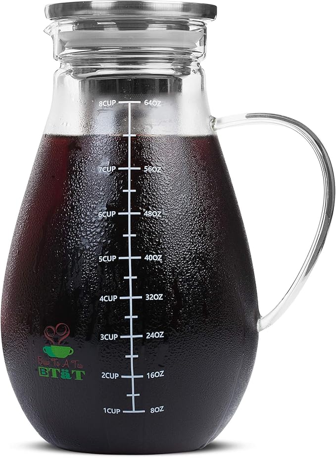 BTaT- Cold Brew Coffee Maker Iced Coffee Maker 2 Liter (2 Quart 64 oz) Iced Tea Maker Cold Brew Maker Tea Pitcher Coffee Accessories Iced Tea Pitcher Cold Brew System Cold Brew Pitcher
