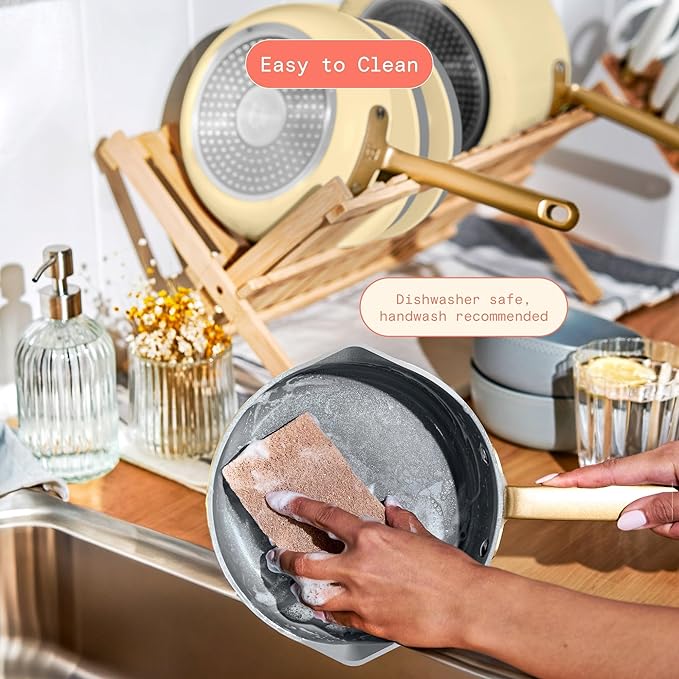 12-Piece Ceramic Non-Stick Cookware Set | Pots &amp Pans with Lids | PFOA-Free Ceramic Coating | Induction Compatible &amp Oven Safe | Gold Handles | Includes Protectors