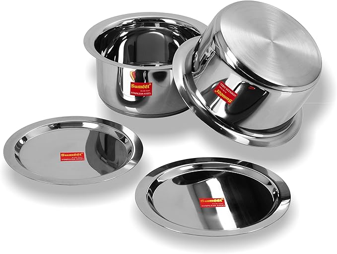 Sumeet Stainless Steel Cookware Set 2.3 Liter And 2.8L 2 Tope 2 Lid (Steel)