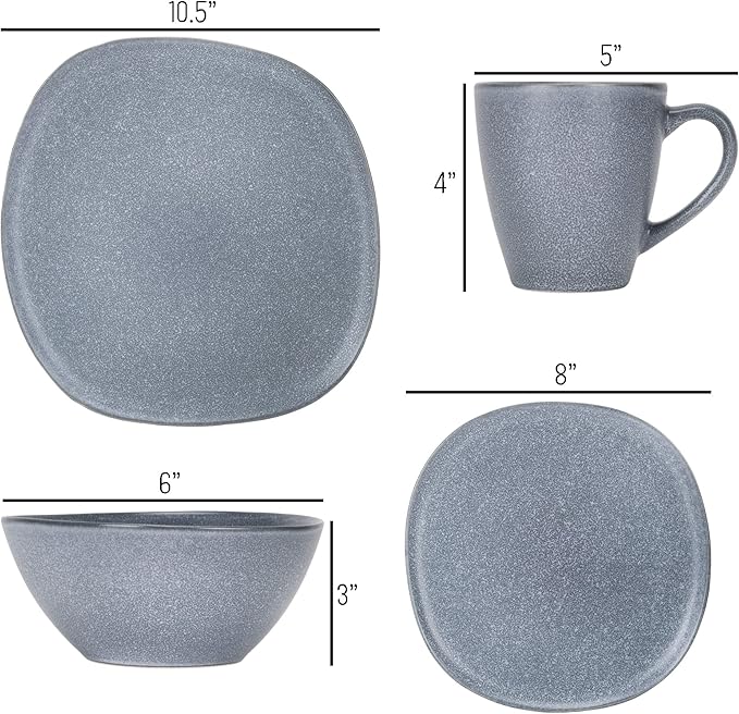 Elanze Designs 16-Piece Modern Luxury Chic Smooth Vintage Handmade Shape Matte Finish Ceramic Stoneware Square Plate Mug &amp Bowl Kitchen Dinnerware 16 Piece Set - Service for 4 Dove Grey
