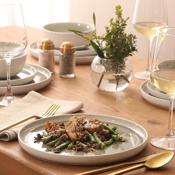 Gibson Elite Tahoe Sunset 12-Piece Reactive Stoneware Dinnerware Set – Matte Exterior &amp Shiny Interior Plates and Bowls Durable Everyday Dish Set Microwave &amp Dishwasher Safe - Grey