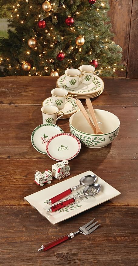 Lenox Holiday 6-Piece Salad Plates Dinnerware Set Service For 6 Porcelain Dishwasher Safe Round Plates Set Ivory Red &amp Green Perfect for Gatherings Hosting Christmas Dinnerware (Ivory 6 Pi