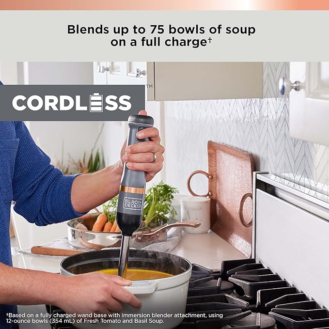BLACK+DECKER Kitchen Wand Cordless Immersion Blender Hand Blender with Charging Dock Grey (BCKM1011K01)