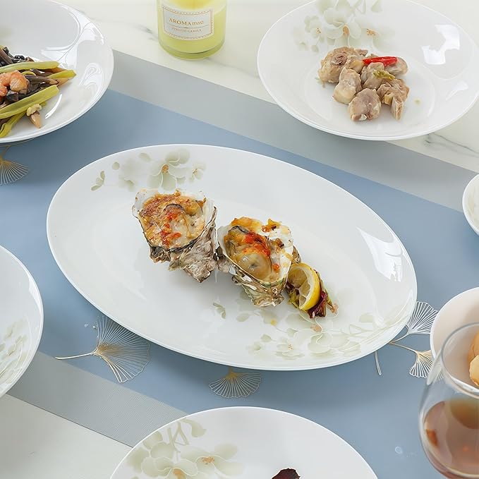 50 Pcs Fine Bone China Dinnerware SetPorcelain&ampCeramic Dinnerware SetsBone Stoneware&ampCeramic Cookware Tableware Set Includes Dinner Plates|Spoons|Pasta Bowls|Soup Pot|Chopsticks