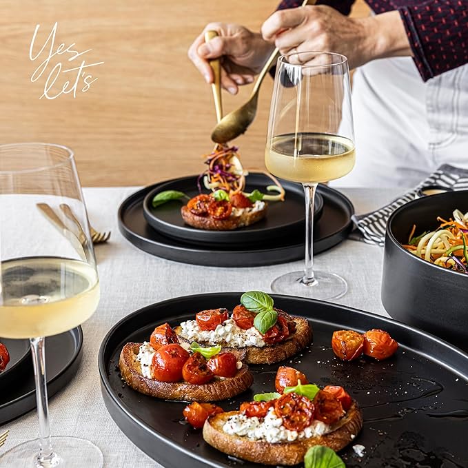 over&ampback Stackable Stoneware Serving Platter - Elegant 1-Piece Oval Serving Platter to Complete Your Kitchen Set - Perfect for Appetizers Desserts and More - 16 L x 11 W - Semi-Matte Black