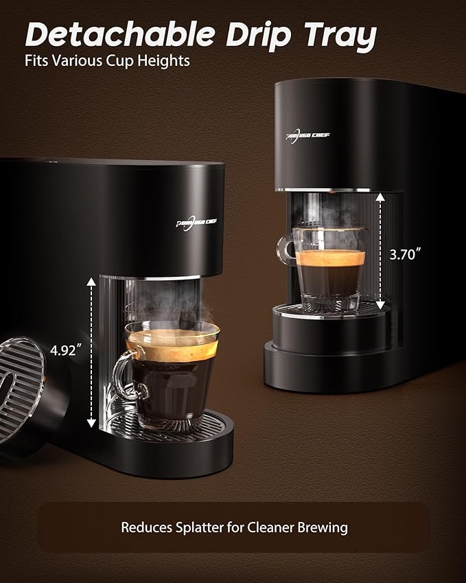 Espresso Machine Coffee Makers Compatible with Nespresso Original Pods One-Touch with Illuminated Brew Zone 20 Bar Pump 33.8oz Removable Tank Compact Design CM-C07-A