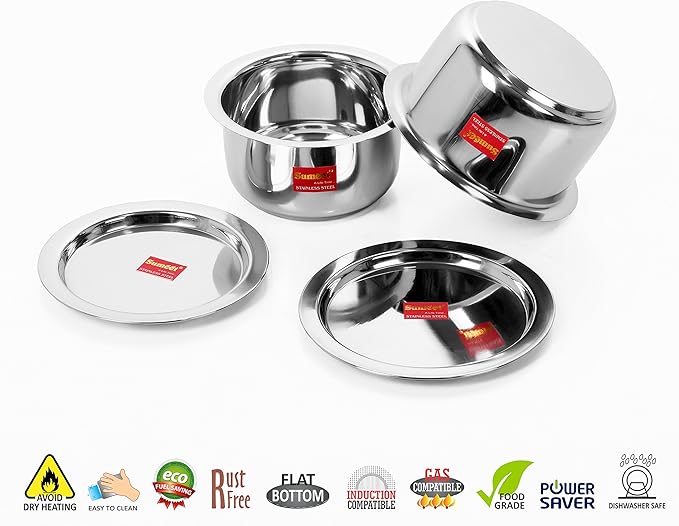 Sumeet Stainless Steel Cookware Set With Lid 2 Piece (Steel 1.4 liter 1 liter)