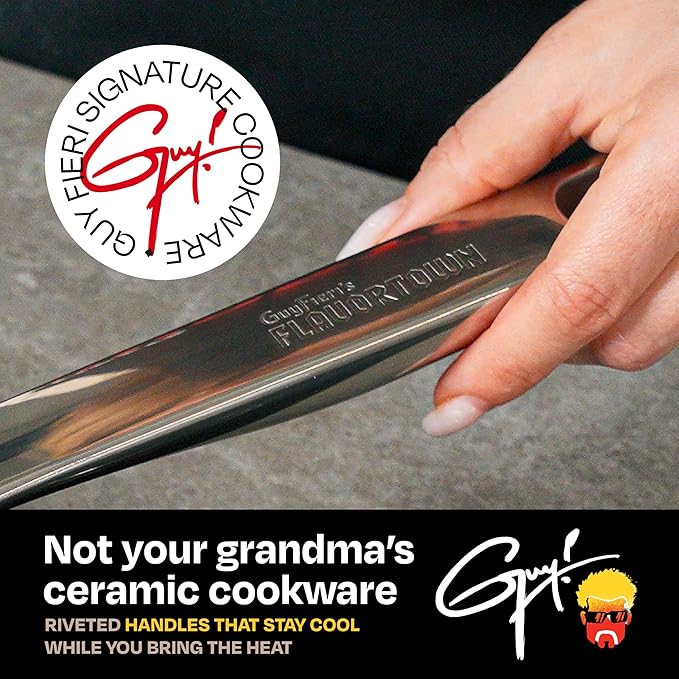 Guy Fieri's Flavortown 2-Piece Ceramic Cookware Set Nonstick Frying Pan Set 10 and 12 Kitchen Cookware Made without PFAS PTFE PFOA Oven and Dishwasher Safe Easy to Clean Everyday Cookware Red