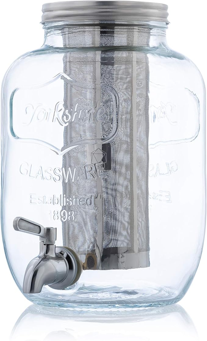 Original Grind Coffee Co.1 Gallon Cold Brew Coffee MakerEasy Pour Stainless Steel Spigot TapExtra Thick Glass Pitcher Brewing System Iced Coffee MakerRefrigerator Safe Storage