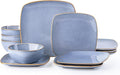 AmorArc Ceramic Dinnerware Sets for 4 12 Pieces Square Handpainted Plates and Bowls Set Chip and Scratch Resistant Stoneware Dishes Set Dishwasher &amp Microwave Safe Reactive Blue