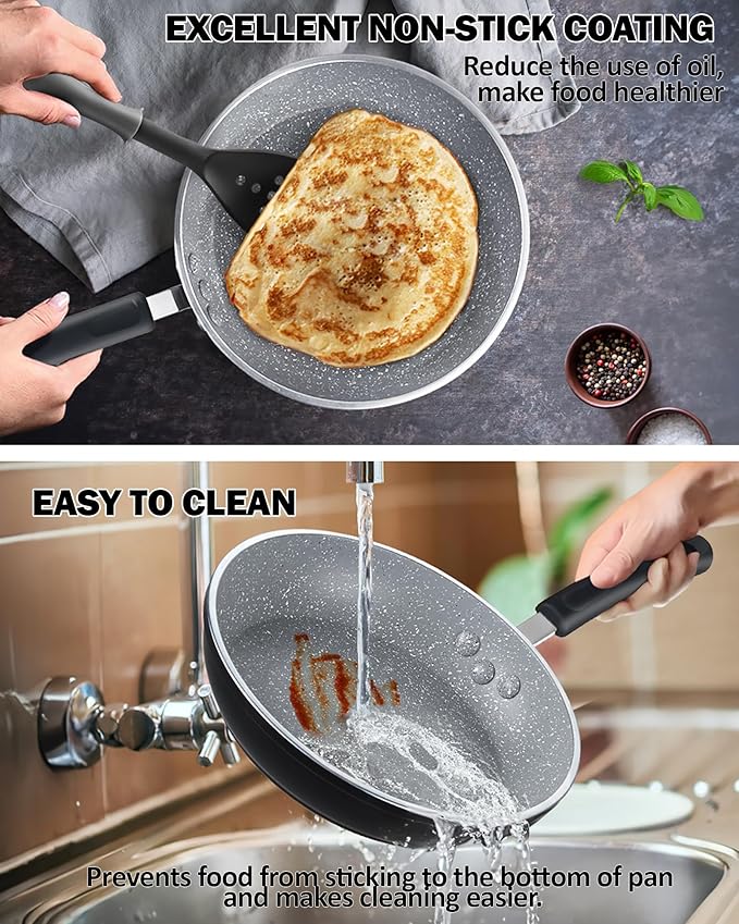 Cook N Home Pots and Pans Nonstick Kitchen Cookware Sets include Saucepan Frying Pan Stockpots 8-Piece Heavy Gauge Stay Cool Handle Marble