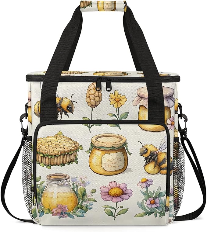 Honeycomb Coffee Maker Travel Bag Bee Insulated Grocery Bag Travel Picnic Leakproof Cooler Bags With Shoulder Strap