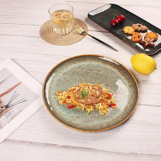 Ceramic Dinner Plates Dish SetSet of 4for Lunch snacks -Microwave Oven &amp Dishwasher SafeScratch ResistantDinnerware Kitchen Porcelain Serving Dishes 10 Inch Round