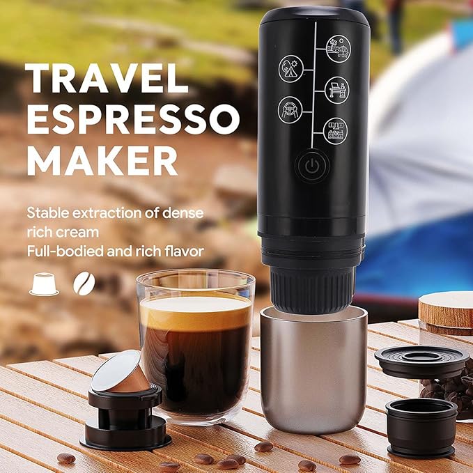 Portable Coffee Maker Electric Coffee Machine with 17Bar Pressure for Travel Camping Office (Black)