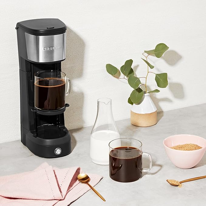 Chefman InstaCoffee Max The Easiest Way to Brew the Boldest Single-Serve Coffee Use Fresh And Flavorful Grounds or K-Cups With A Convenient Built-In Lift Black/Stainless Steel