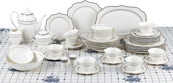 57 Piece Dinnerware Set-Bone China Service for 8 People-Noelle