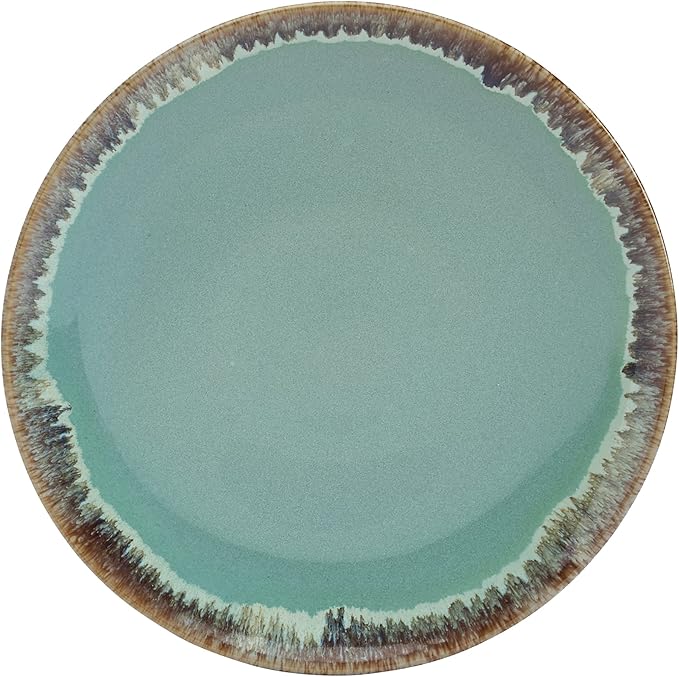Tabletops Gallery Tuscan Reactive Glaze Stoneware- Dining Entertainment Plate Bowl Ceramic 12 Piece Tuscan Dinnerware Set (Blue Green and Brown)