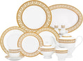 Dinnerware Set in Gold and White Fine Porcelain for Every Day or Formal Occasions Tableware Setting 57 Pieces Service for 8
