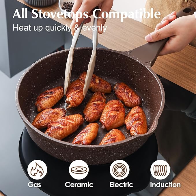 SENSARTE Nonstick Cookware Set 13-Piece Healthy Pots and Pans Set Kitchen Cooking Set with Stay-Cool Handles Silicone Utensils and Pot Protectors PFOA Free