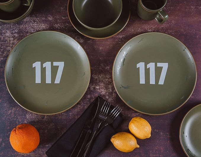 HALO Master Chief 117 Stoneware 8-Piece Dinnerware Set | Video Game-Themed Home Kitchen Essentials | Includes Dinner And Salad Plates Soup Bowls Mugs | Place Setting For 2 Green
