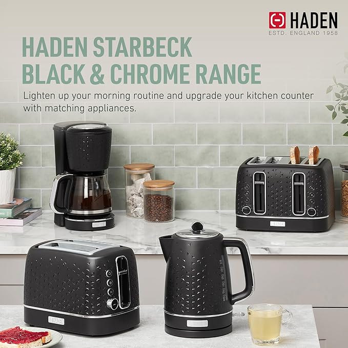 Haden Starbeck 2 Slice Wide Slot Stainless Steel Toaster with Adjustable Browning Control &amp Non-Slip Feet Black &amp Chrome