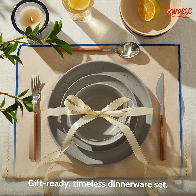 Sweese Dinnerware Sets12 Pieces Porcelain Round Plates and Bowls Sets Dishes Set for 4 Chip Scratch Dishwasher Microwave and Oven Safe Dishware Sets Grey
