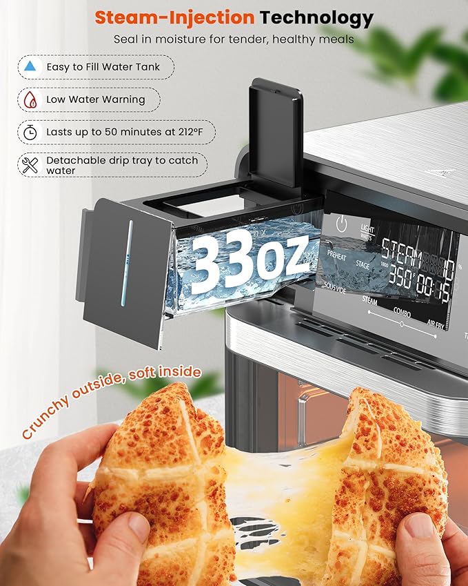 Nuwave Combi Steam Oven Non-Toxic Stainless Steel Multi-Cooker with Air Fry Sous Vide Toast &amp More 50-450°F Precision 120 Presets Moisture Control Programmable Easy to Clean 16 quarts
