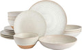 Gibson Elite 16 Piece Dreamweaver Double Bowl Terracotta Reactive Dinnerware Set - Sand Cream Service for 4 (16pcs)