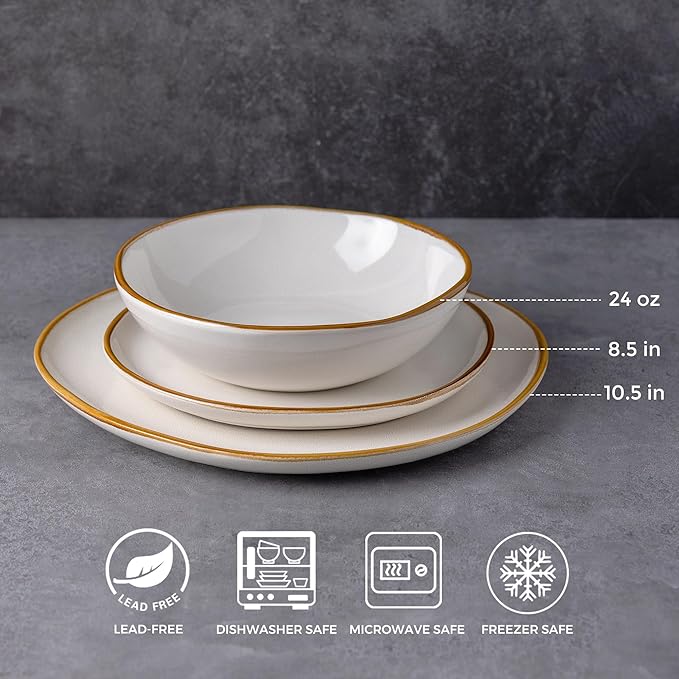 AmorArc Ceramic Dinnerware SetsHandmade Reactive Glaze Plates and Bowls SetsHighly Chip and Crack Resistant | Dishwasher &amp Microwave Safe Dishes Set Service for 4 (16pc)