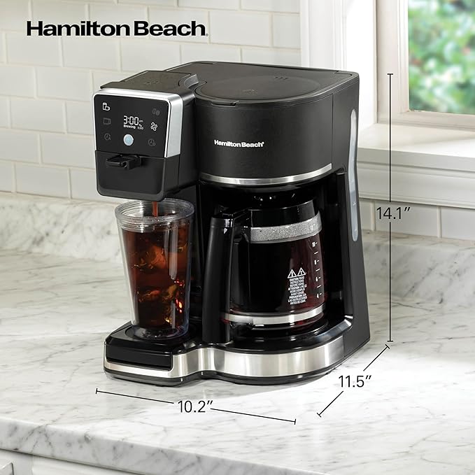 Hamilton Beach 2-Way 12 Cup Programmable Drip Hot and Iced Coffee Maker &amp Single Serve Coffee Machine Glass Carafe Auto Pause and Pour Black (47500J)