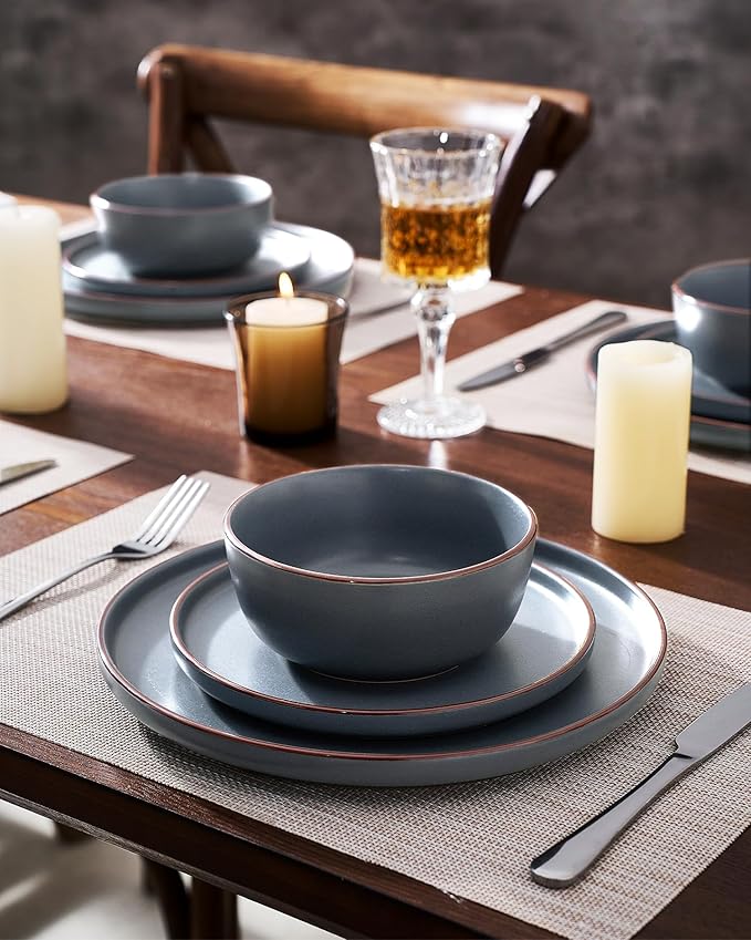 Famiware Mercury Dinnerware Sets with Mugs Service for 4 (16 Pieces) Plates and Bowls Sets Microwave and Dishwasher Safe Dishes Set Charcoal