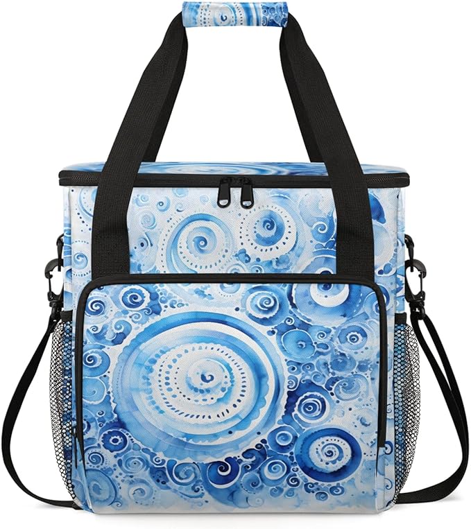 Blue Texture Coffee Maker Travel Bag for Keurig K-Mini/K-Mini Plus Insulated Waterproof Tote with Pockets for K-Cup Portable Single-Serve Brewer Case