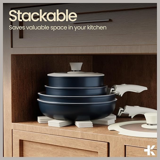 Bakken 17-Piece Ceramic Coated Aluminum Cookware Set Nonstick Pots and Pans with Lids Silicone Cooking Utensils &amp Oven Mitts All Stovetop Safe Up To 500°F PTFE &amp PFAS Free Dishwasher Safe