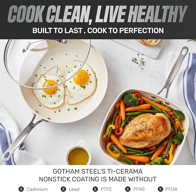 GOTHAM STEEL 20 Pc Ceramic Cookware Set Nonstick Ceramic Pots and Pans Set Non Stick for Kitchen with Bakeware Cooking Utensils &amp Steamer Non Toxic PFOA PFOS Free Oven &amp Dishwasher Safe