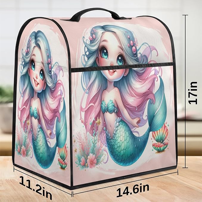 Kitchen Aid Mixer Cover Ocean Mermaid Stand Mixer Cover Compatible with 6-8 Quarts Stand Mixers Dust Covers with Zipper Pocket Foldable Washable Kitchen Aid Organizer Bag