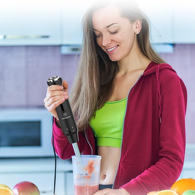 Westinghouse Hand Blender - 5-Speed Blender with Turbo Function Stainless Steel Rod &amp Blade Easy Clean Design for Smoothies Soups &amp Sauces - Everyday Series Appliance Black
