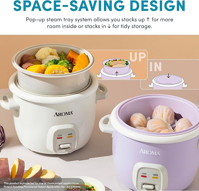 AROMA® CoreCoat Rice Cooker with Pop-Up Food Steaming Basket (4 Cups Cooked 2 Cups Uncooked)