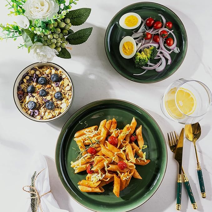 GBHOME Ceramic Dinnerware Sets with Pasta Bowl 16 pcs Stoneware Dinnerware Set Plates and Bowls Sets Dishwasher &amp Microwave Safe Dishes Set | Service for 4