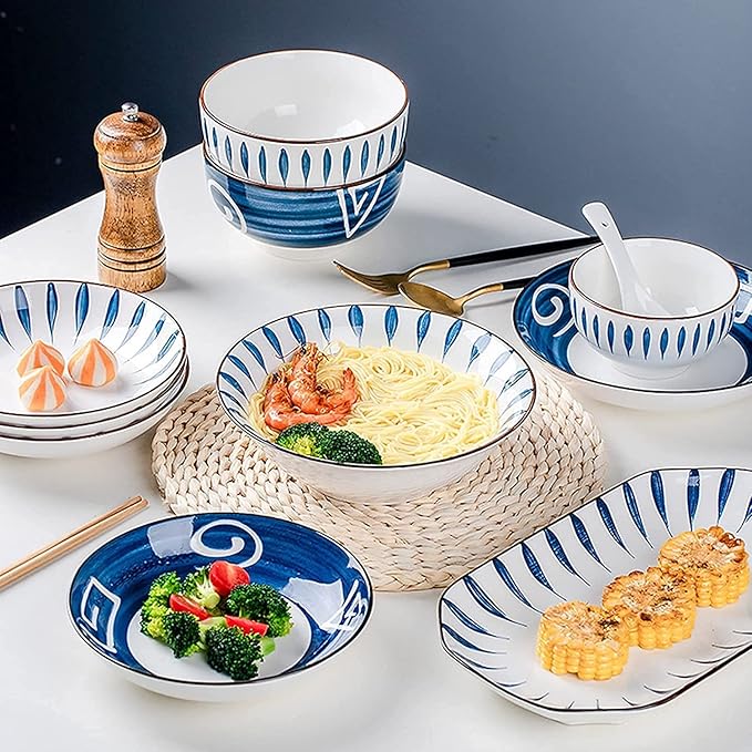 Porcelain Dinnerware Sets Plates and Bowls Sets Modern Ceramics Dinnerware Set Service for 8-12 Japanese Style Plates and Bowls Sets Dis（Chiba 35 Pieces