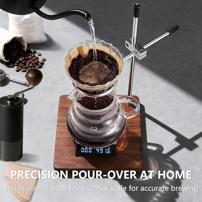 Pour Over Coffee Stand with Solid American Black Walnut Base Height Adjustable Coffee Dripper Stand Wooden Brewing Station for V60 Elegant Gift for Home Barista &amp Kitchen Décor
