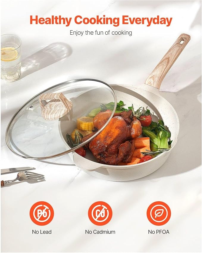 17 Piece Pots and Pans Set Nonstick Granite Cookware Induction Compatible Kitchen Set - White