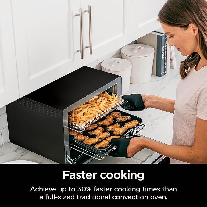 Ninja DT202BK Foodi 8-in-1 XL Pro Air Fry Oven Large Countertop Convection Oven Digital Toaster Oven 1800 Watts Black 12 in. (Renewed)