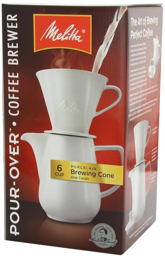 Melitta 36 oz. Pour-Over Coffee Brewer with Porcelain Carafe White