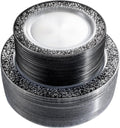 U-QE 100pcs Clear and Black Plastic Plates - Black Plates Disposable for Party - Disposable Plates for Premium Party Supplies Including 50 Dinner Plate 10.25 '' &amp50 Dessert 7.5 '' Plate