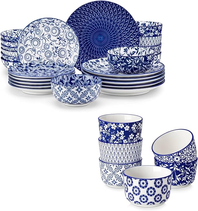 vancasso SELENE Plates and Bowls Set for 6 24 Pieces Dinnerware Sets and 6 oz Ceramic Ramekins Set of 6 Microwave &amp Dishwasher Safe