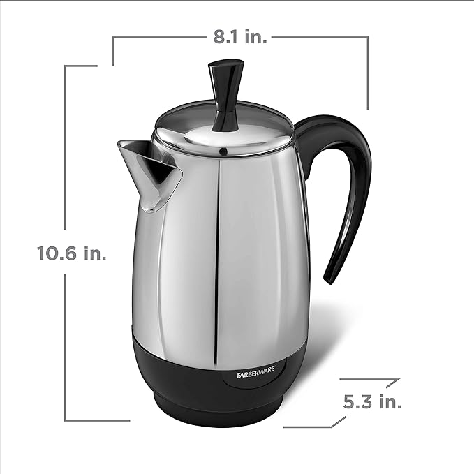 Farberware Electric Coffee PercolatorStainless Steel BasketAutomatic Keep WarmNo-Drip Spout8 Cup(Pack of 6)