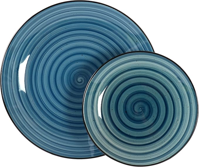 Elama Gia 24 Piece Stoneware Dinnerware Set (Dark Blue)
