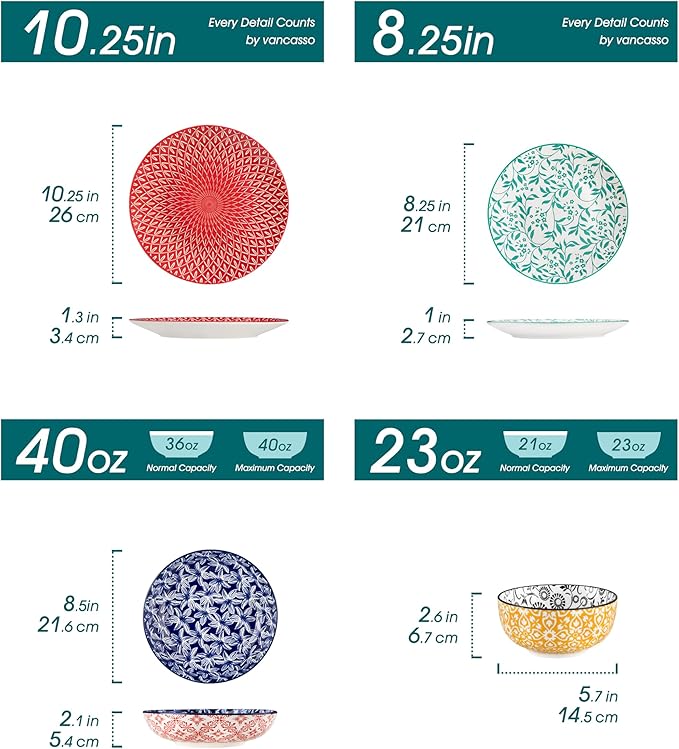 vancasso SELENE Plates and Bowls Set for 6 24 Pieces Dinnerware Sets Mircowave and Dishwasher Safe Dishes Set Porcelain Muted Dinnerware