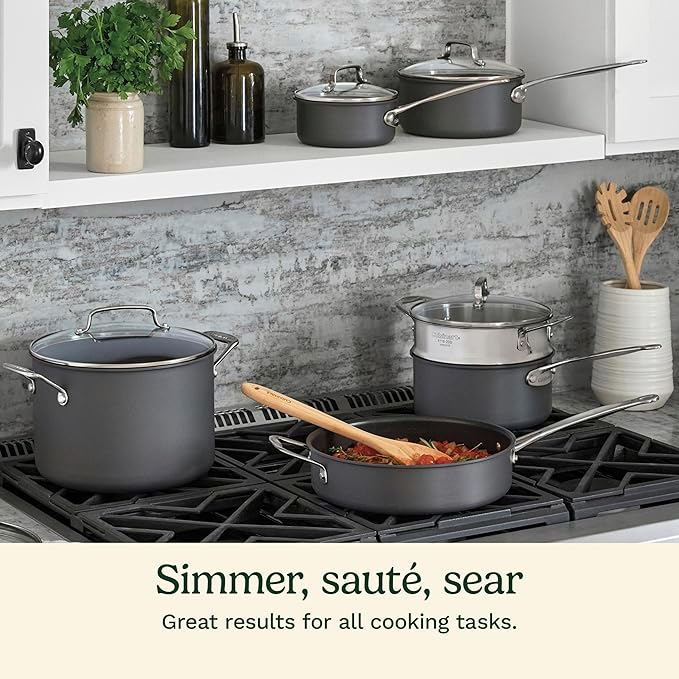 Cuisinart 17-Piece Pots and Pans Set Non Stick Hard Anodized Cookware Set Compatible with Electric Gas Cooktops Dishwasher Safe Oven Safe Pot Set Cool Grip Handles Aluminum Core for Even Heat