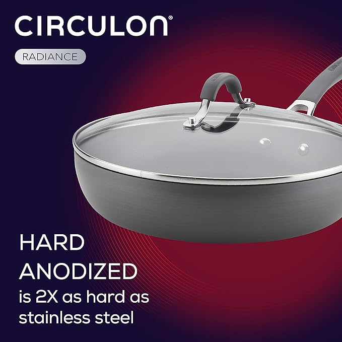 Circulon 83903 Radiance Hard Anodized Nonstick Cookware Pots and Pans Set 10 Piece Gray &amp Radiance Deep Hard Anodized Nonstick Frying Pan/Fry Pan/Hard Anodized Skillet with Lid - 12 Inch Gray